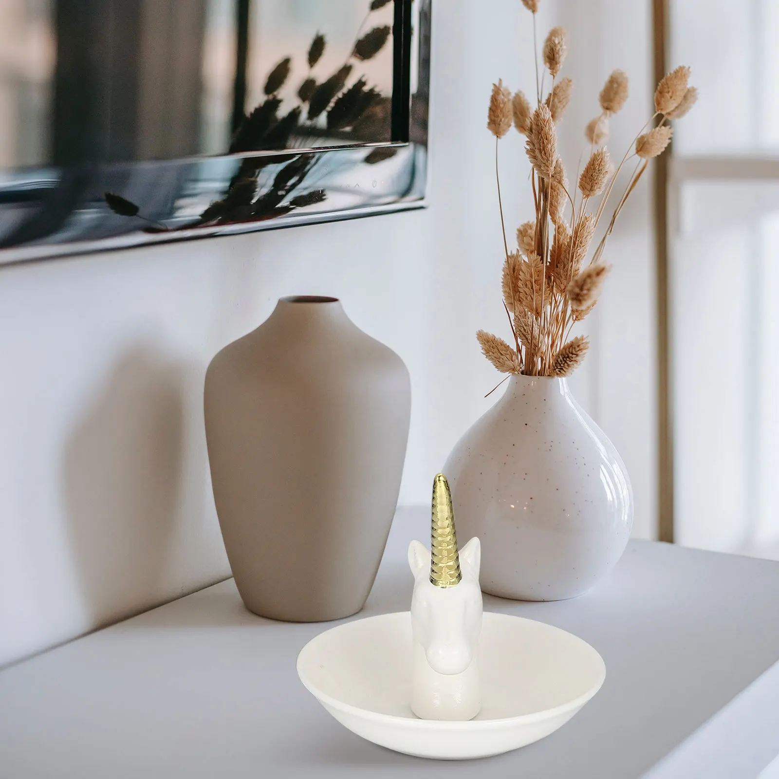 

1 шт., керамическая ювелирная тарелка в форме единорога, кольца на палец, серьги, лоток для хранения, поднос для домашнего ювелирного изделия, поднос для колец на палец