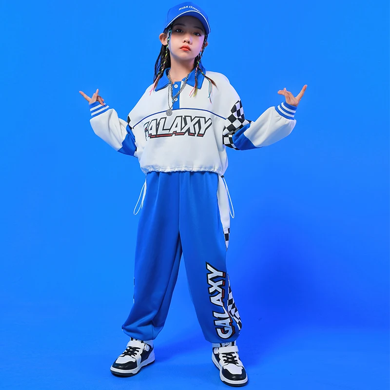 Kinder Teenager Kpop Tanz Outfits blau Sweatshirt Tops Streetwear Jogger hose für Mädchen Junge Hip Hop Jazz Tanz Kostüm Kleidung