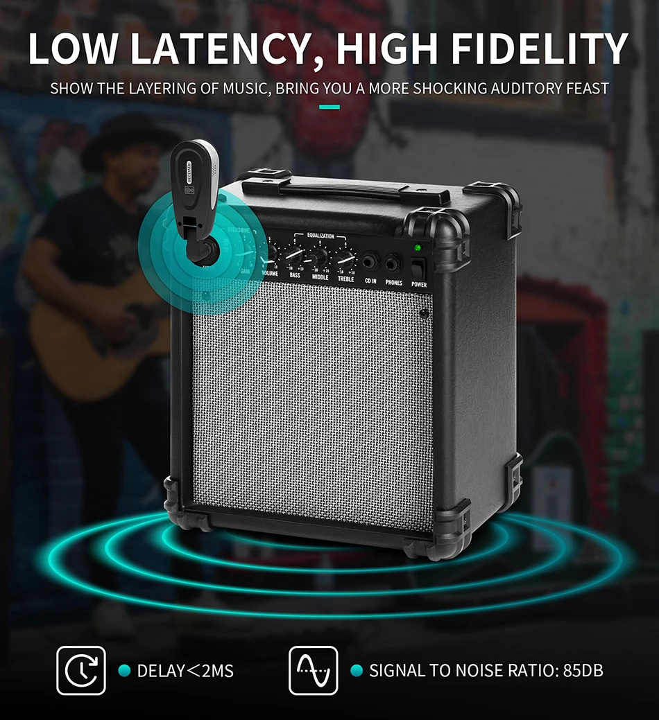 Dez itens TLF Xtuga JTSY23 Modelo Privado Bateria Recarregável Embutida UHF Guitarra Sistema Sem Fio Transmissor e Receptor