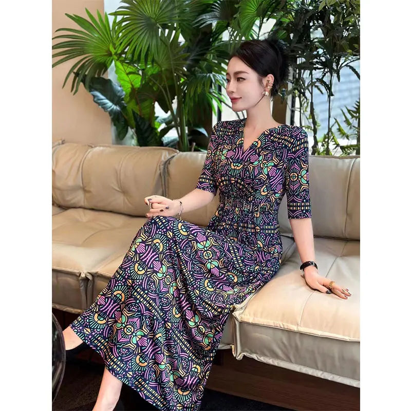 Fashionable and elegant printed design dress with exclusive style, noble and slimming women's clothing, high-qualit #021 B6-38