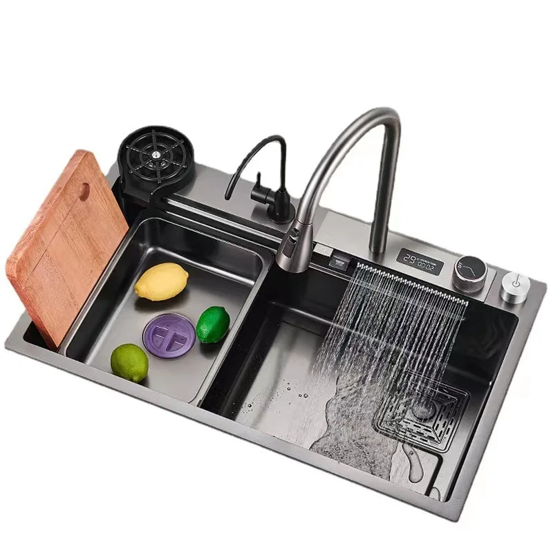 

304 stainless steel digital display, large single slot in the kitchen sink, thickened manual nano vegetable basin