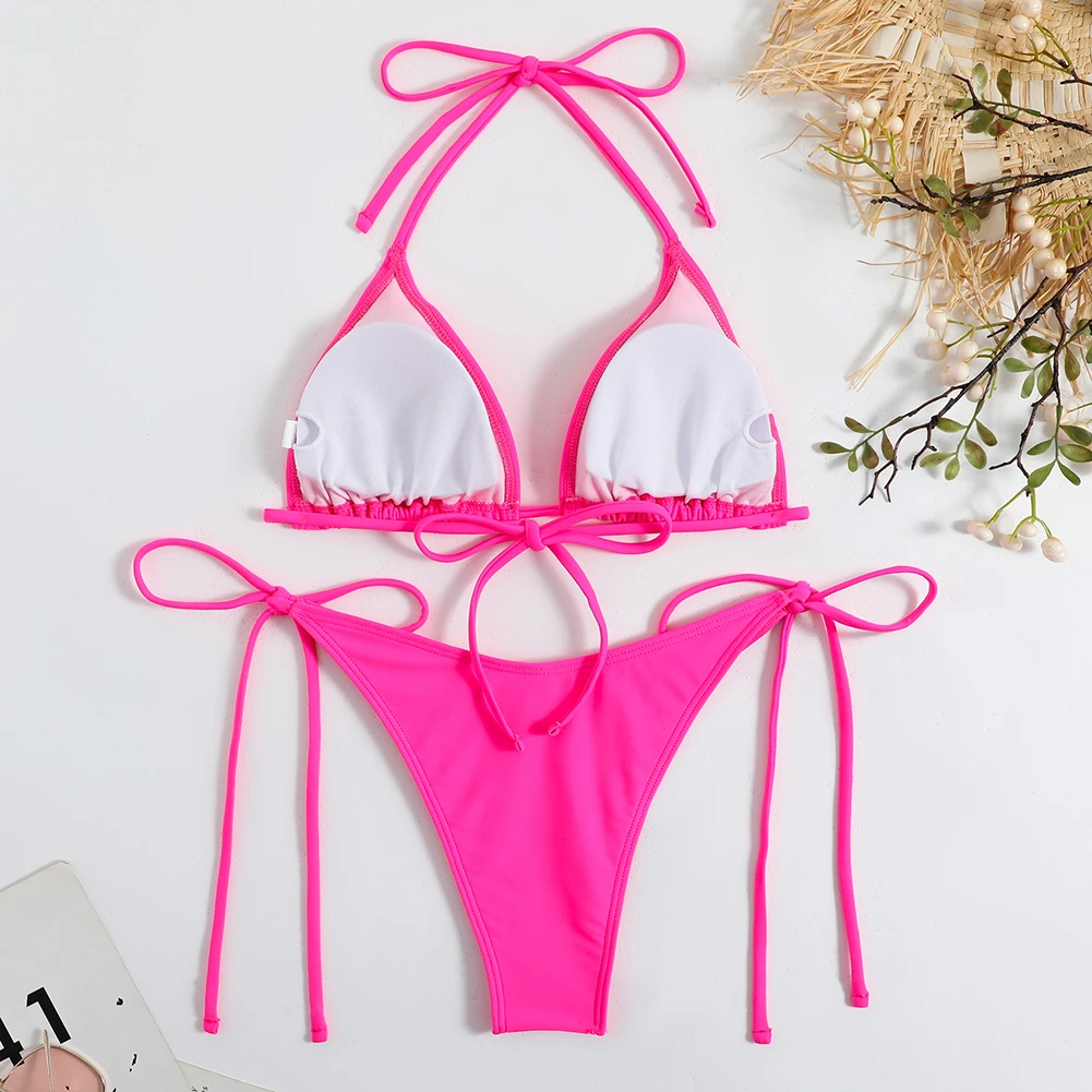 

Swimsuit Set Bikini Set Beach Holiday Adjustable Brazilian Beachwear Halter Tie Swimsuit Sexy Women G-string Thong