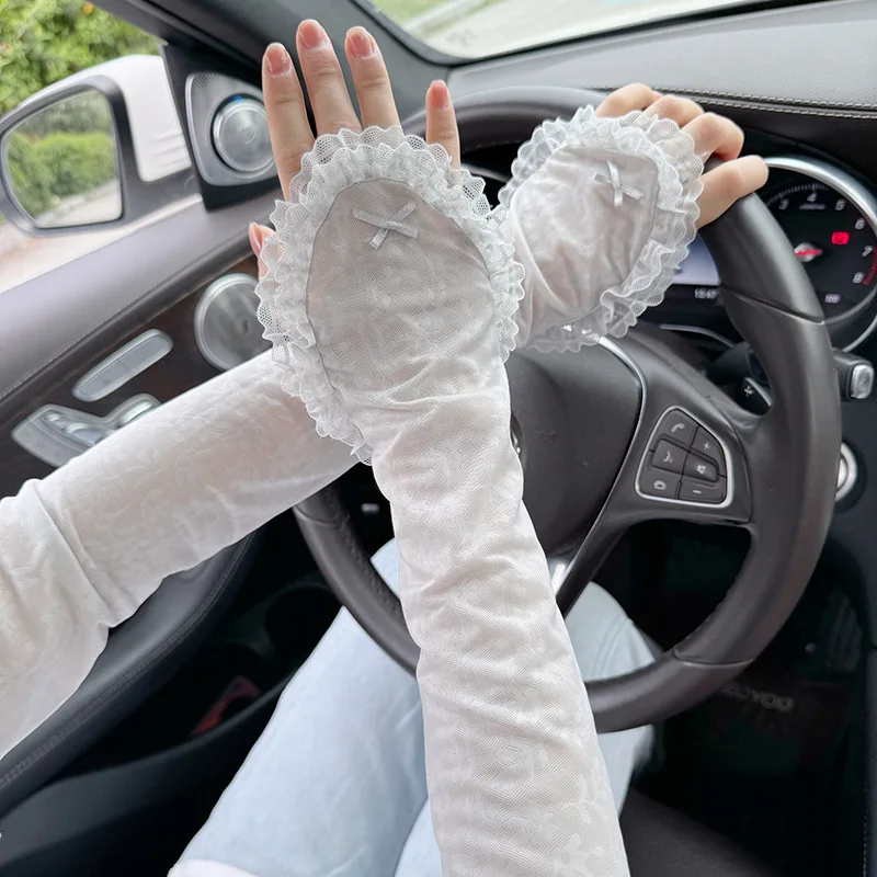 

Lady Lace Sun Protection Fingerless Sleeve Driving Sunscreen UV Protection Arm Decorative Gloves Ice Silk Hand Sleeve Cover