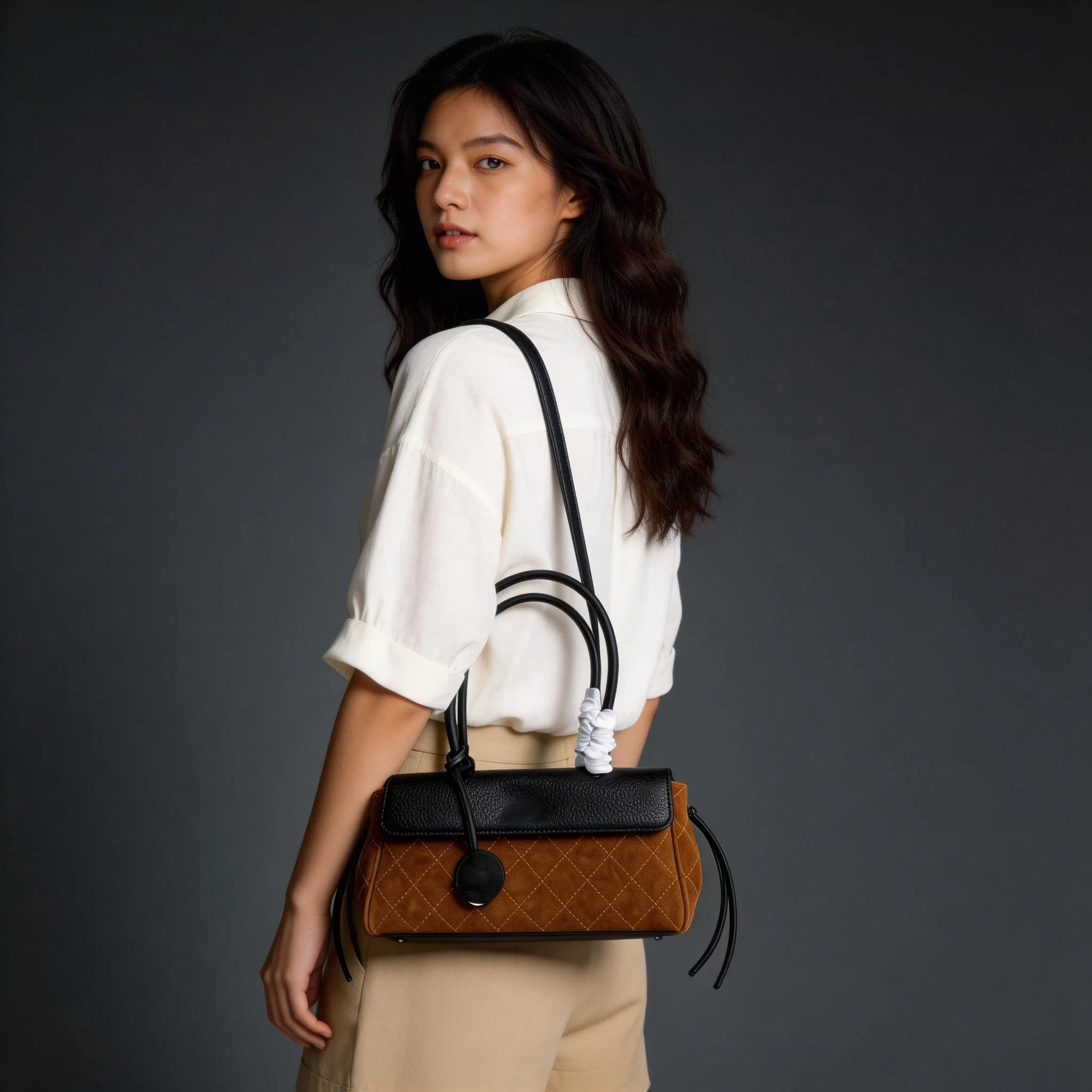 

Brown Minimalist Soft-Leather Handbag for Women Elegant Youths British Style Fashion Shoulder Bag