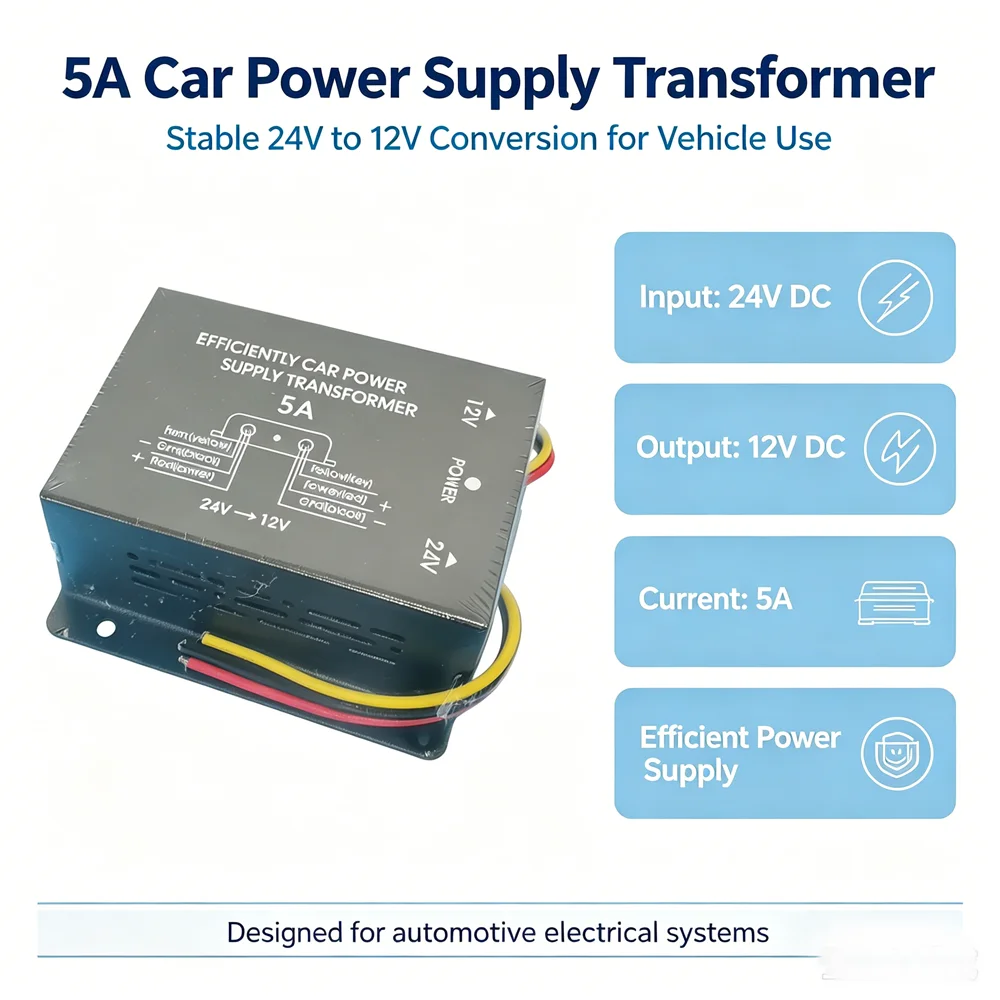 Car Power Converter 24V to 12V Adapter 10A 5A Vehicle Power Supply Adapter for Automotive Use