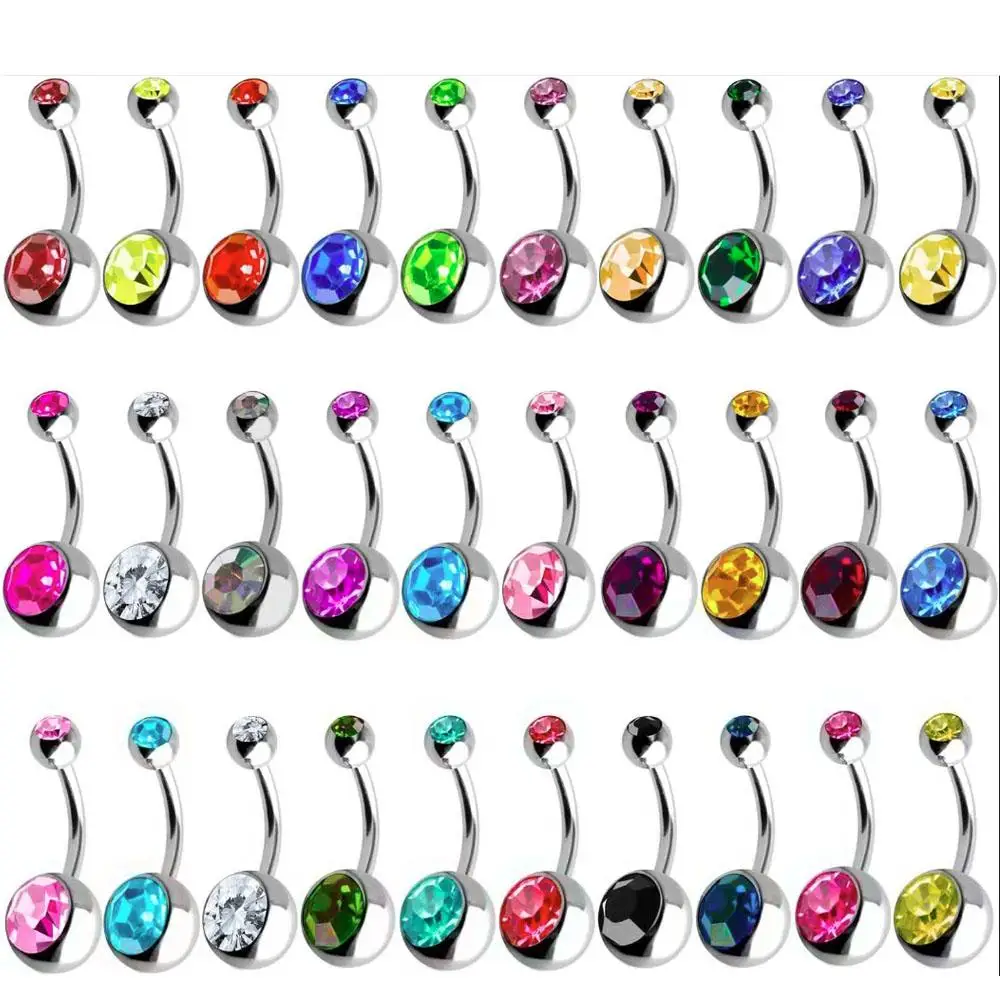 30Pcs 14G Belly Button Rings for Women Men Belly Bars Stainless Steel Navel Fashion Shiny Body Piercing Jewelry 5/8mm Ball