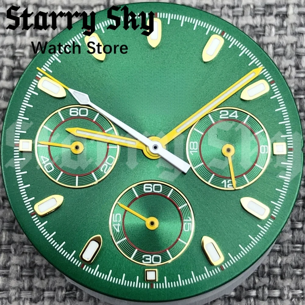 السماء المرصعة بالنجوم 30 مللي متر مؤشر الفضة/الذهب الأخضر الباندا ساعة الطلب 6 دبابيس ساعة اليد مع الأخضر مضيئة مناسبة لحركة الكوارتز VK63 #5