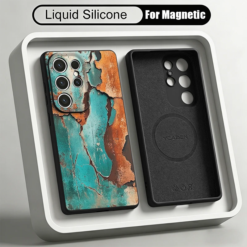 Liquid Silicone Magnetic Phone Case For Samsung Galaxy S26 S25 S24 Ultra Plus S23 S22 Ultra Colorful Marble Patterned Soft Cover