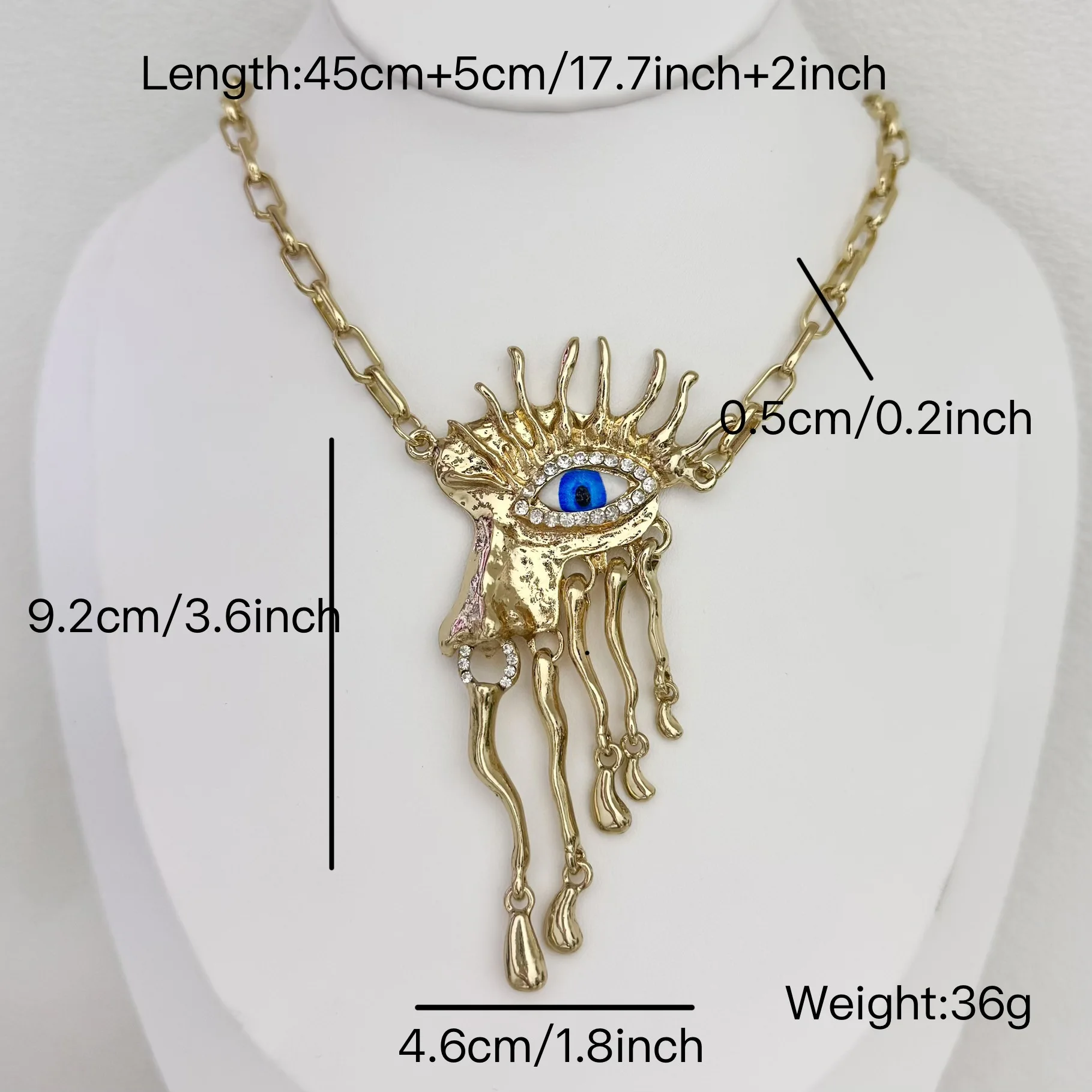 

Bold Heavy Craft Evil Eye Statement Necklace Full CZ Enamel Drop Pendant Trendy Club Neck Accessory