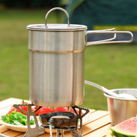 304 Stainless Steel Pot Set Portable Folding Two-Piece Set For Mountain Climbing, Traveling, Outdoor Camping Folding Water Cup