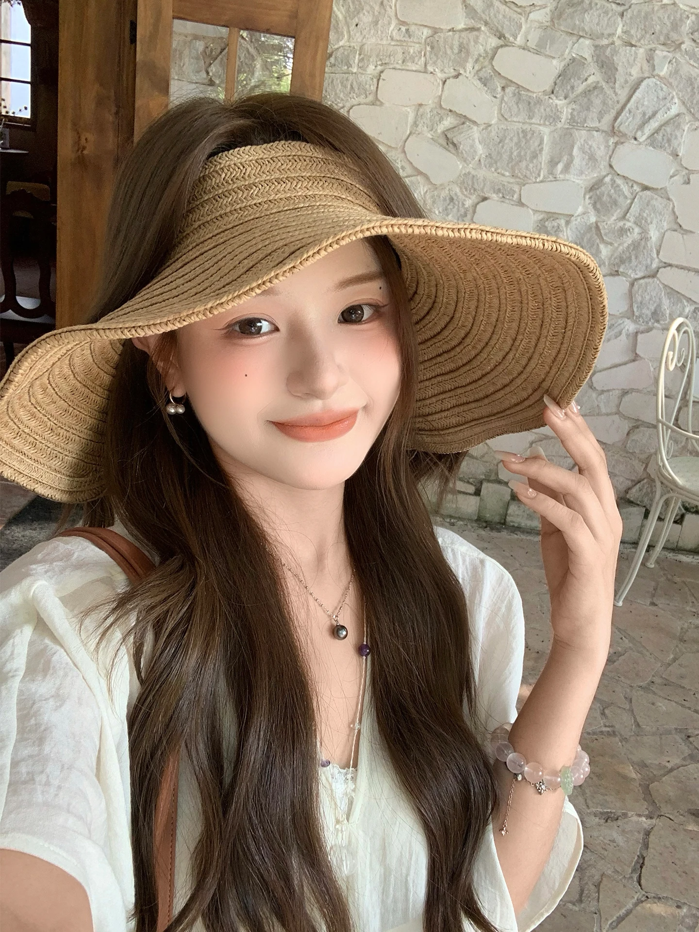 Japanese Style Foldable Straw Hat Women's Summer Outdoor Travel Sunshade Hat Large Brim UV Protection Empty Top Cap