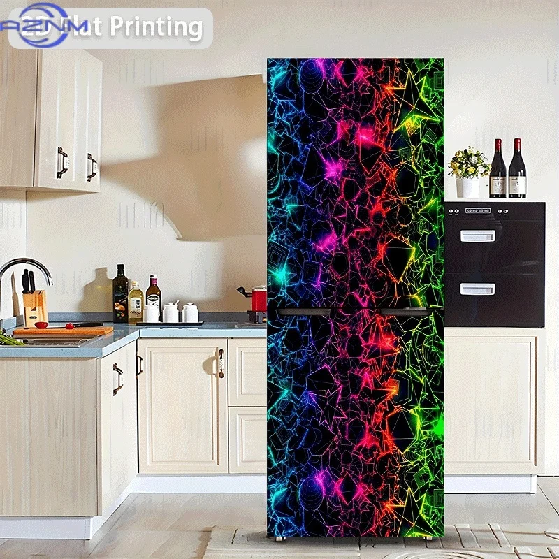 1pc 2D Neon Crackled Colorful Refrigerator Sticker |  Self-Adhesive Wallpaper For Cabinets And Wardrobes, Modern Kitchen Decor