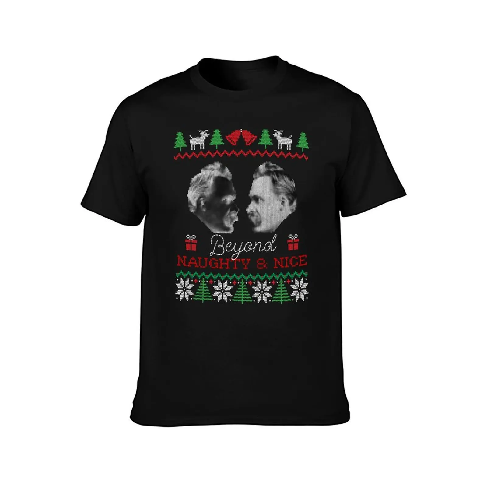 Friedrich Nietzsche - Beyond Naughty and Nice - Philosophers' Ugly Christmas Sweater Design T-Shirt Summer Casual Cotton Tee