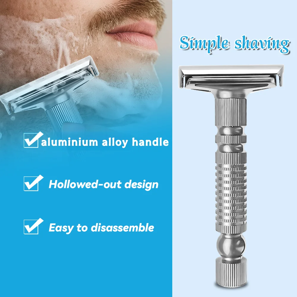RZACLEA Mens Shaving New Adjustable Safety Razor Double Edge Classic Mild Aggressive Zinc Alloy Shaver With 10 Blades Gift Box