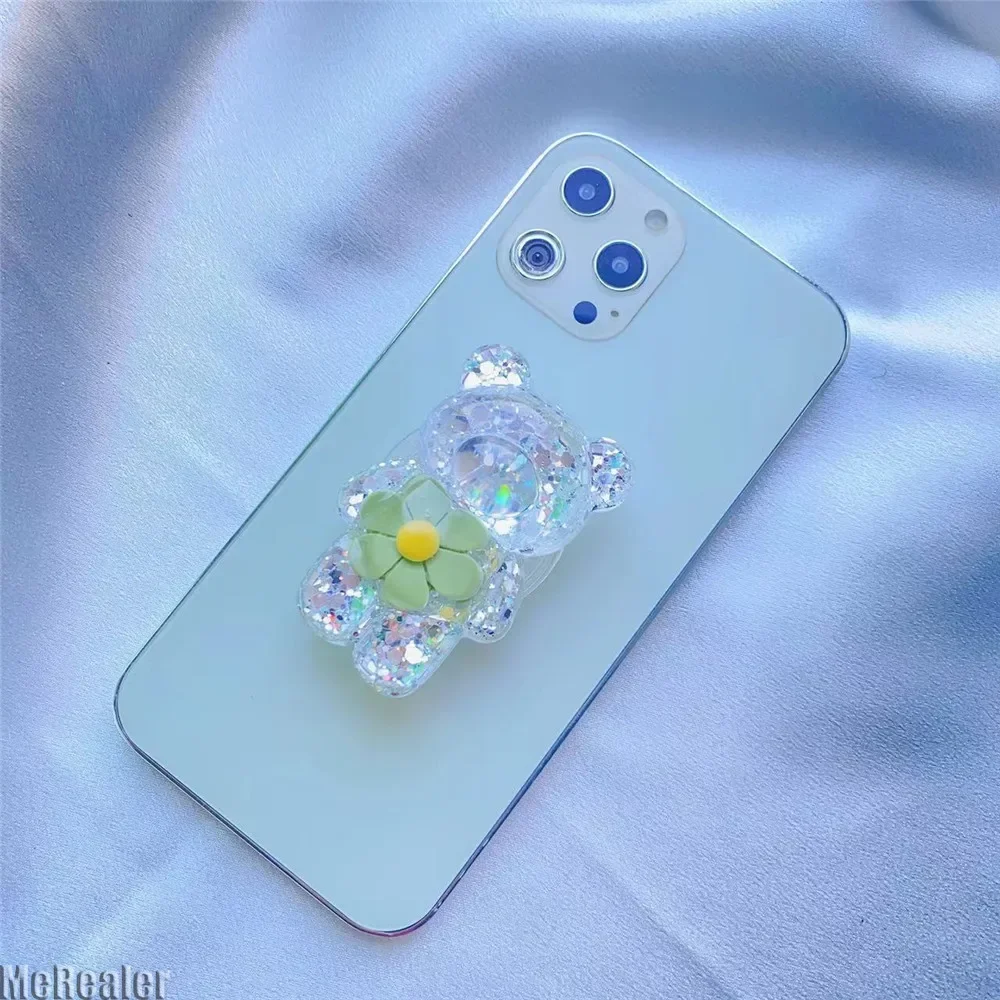 Neue niedliche 3d Blume transparente Laser Bär Telefon Stand halter Telefon Zubehör für Mann Frau Geschenk buchse iPhone 16 Samsung