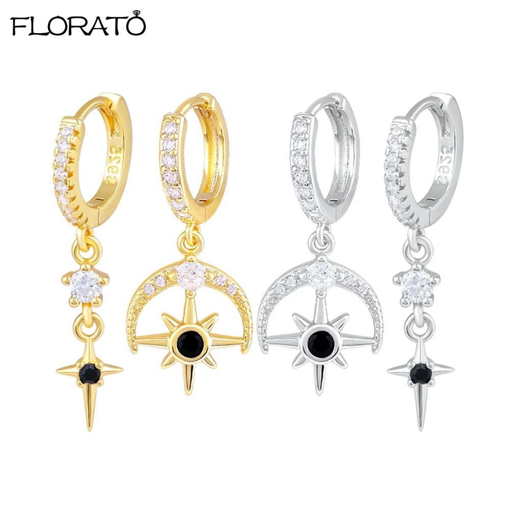 

925 Sterling Silver Needle Fashion Black Zircon Pendant Earrings Exquisite 18K Gold Hoop Earrings for Women Party Jewelry Gifts