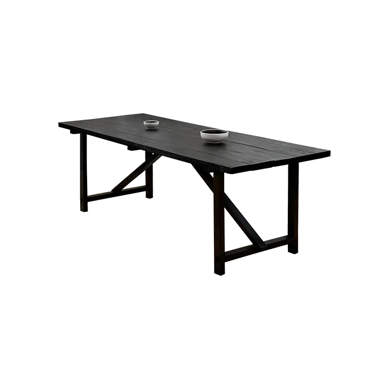 

Medieval style, solid wood dining table and chairs, combination, restaurant, black, large board table, homestay