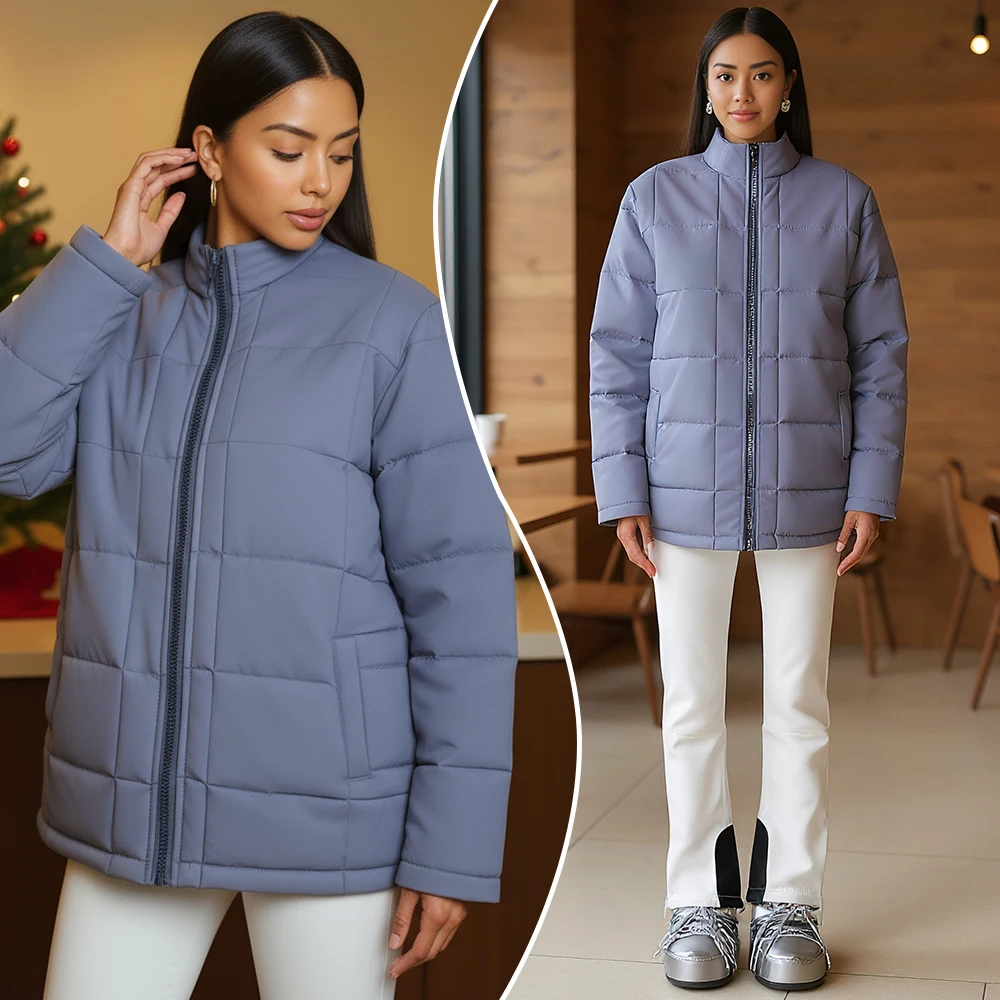 

Women's Minimalist Coats 2025 Wardrobe Staple Quilted Long Sleeve Stand Collar with Zipper Open Front for Versatile Wear