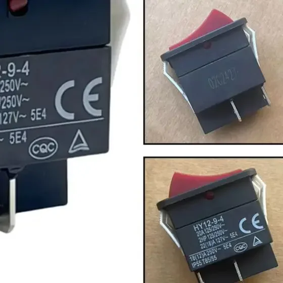 HY12-9-4 Rocker Switch 20A 250V DPST Red Black For Table Saw Woodworking Tool Heavy Duty Control Switch IP55 Waterproof
