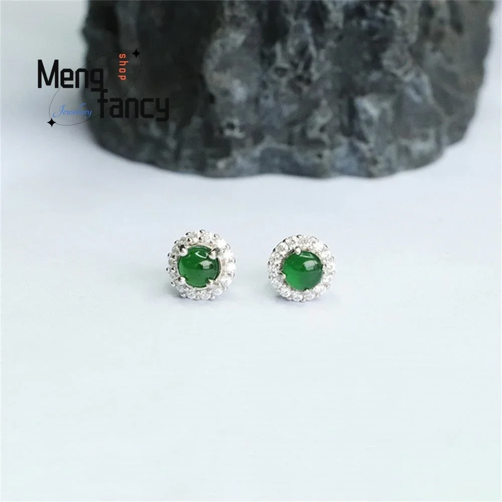 S925 Silver Natural Jadeite In Ice Type Imperial Green Earrings Exquisite Elegant Simple High-grade Luxury Quality Fine Jewelry