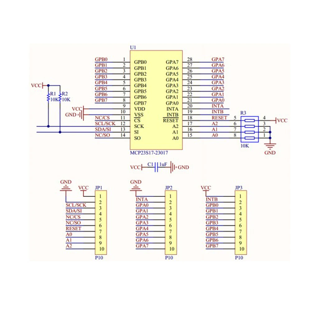 MCP23017 16-Bit I/O Expander I2C to IO Port Module IIC to GPIO Converter 1.7MHz Communication Frequency 1.8-5.5V for Arduino