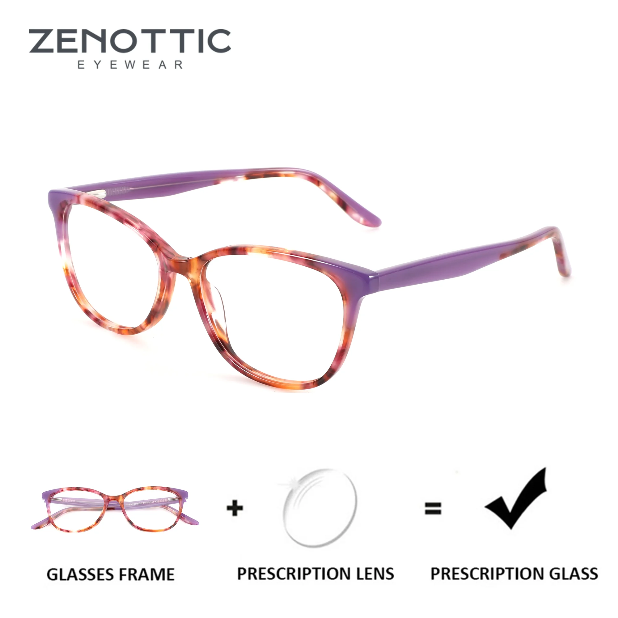 ZENOTTIC (XS Size) Modish Acetate Square Prescription Glasses For Women Photochromic Multifocal Optical Lenses Myopia Eyewear