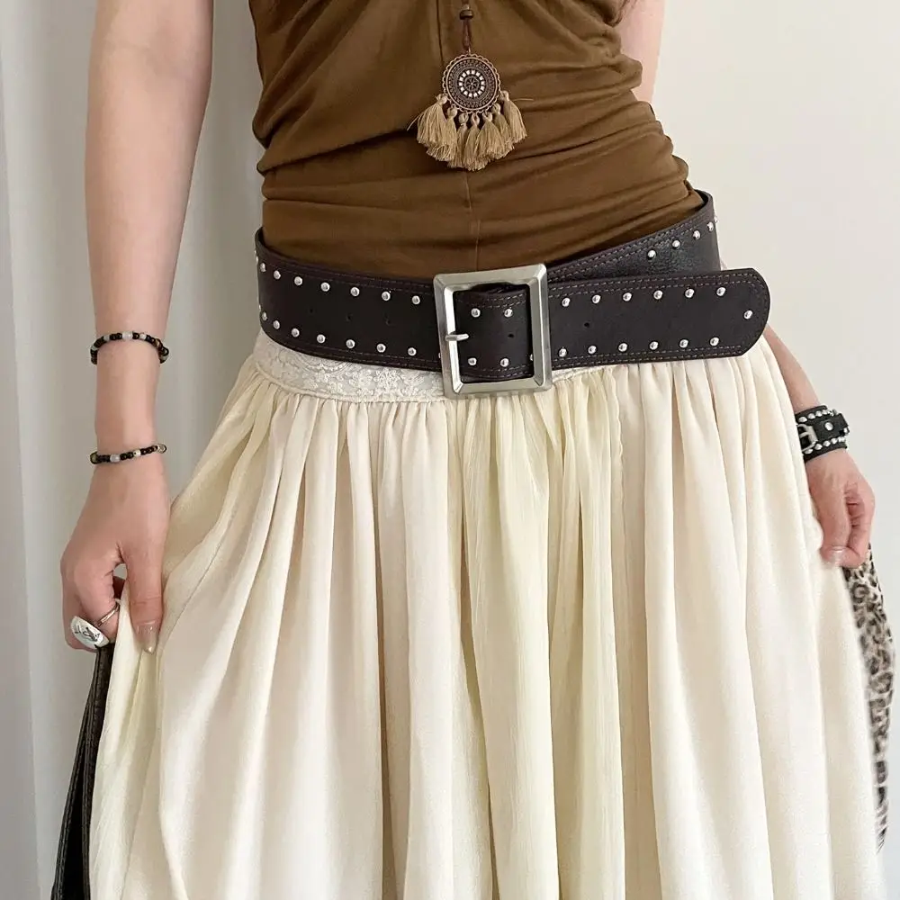 خمر مصمم واسعة حزام للنساء القوطية الشرير نمط برشام حزام الخصر Y2k فستان أمريكي حزام الجينز الفتيات حار #5