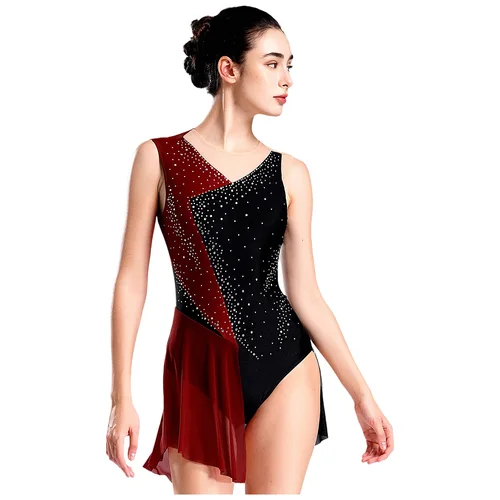 Imagen 2 del producto Traje de patinaje sobre hielo para mujer, vestido de Ballet, danza lírica, gimnasia, leotardo, vestido de baile sin mangas con diamantes de imitación