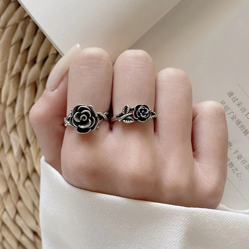 New Fashion 925 Sterling Silver Rose Flower Ring Shining Charm Flower Ring Party Gift for Women's Fine Jewelry