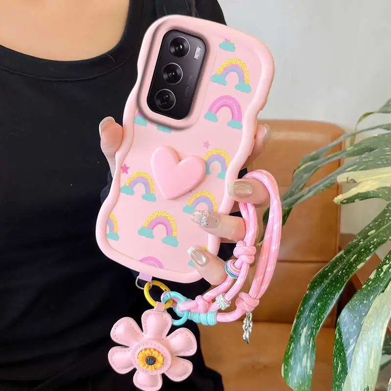 3pcs( Amazing rainbow phone Case+Lanyard+Craft Embellishments) For OPPO Reno12Pro/Reno12F/Reno14F/Reno13/Reno15F Phone Case