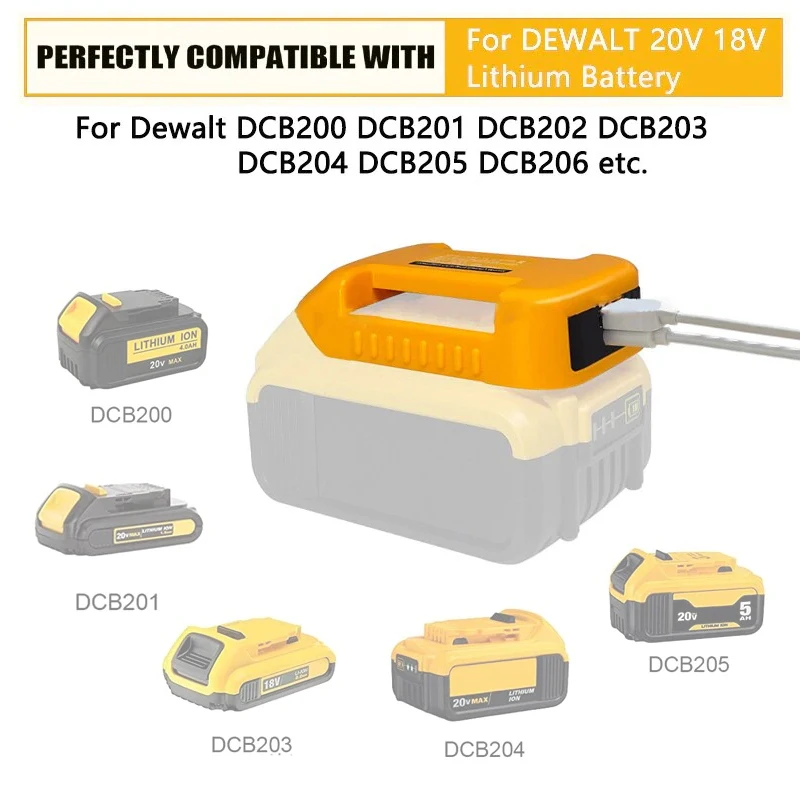 For Dewalt 18V 20V Li-ion Battery With USB and Type-C Belt clamp Fast Charger Rack Portable Battery Holder Adapter With switch