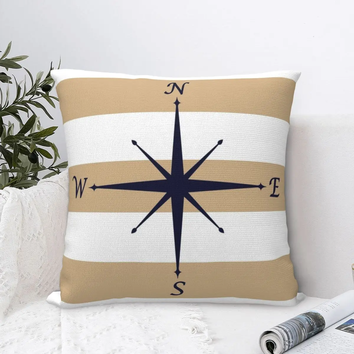 Nautical Navy Blue Compass Pillowcase  Cushion Comfort Throw Pillow Sofa Decorative Cushions Used for Home Bedroom Living Room