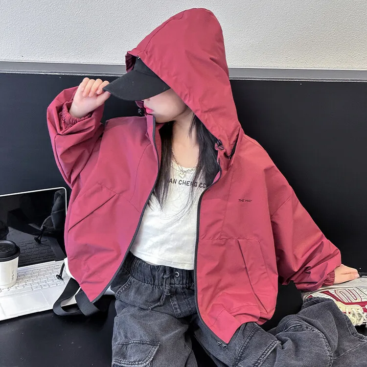 Girls' Jacket Spring 2026 New Foreign Style Children's Hooded Top Older Children's Jacket