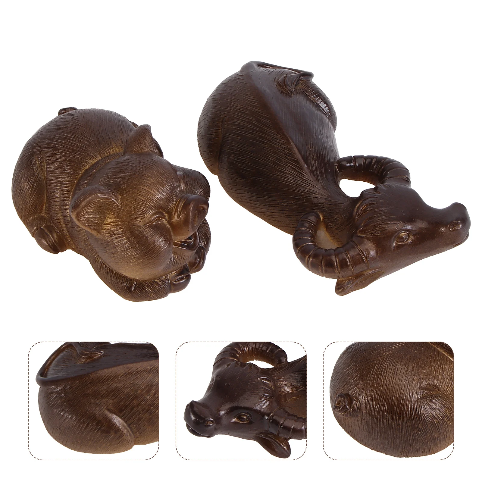 

2Pcs Color-Changing Tea Pet Ornament Creative Buffalo Resin Sculpture Home Tea Store Gift Creative Buffalo Decor