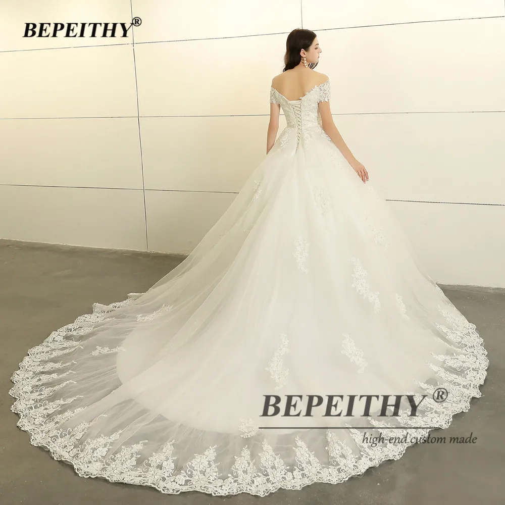 BEPEITHY Princess Ball Gown Wedding Dress Chapel Train Luxury Vintage Lace Bridal Gowns Plus Size Wedding Dresses For Women