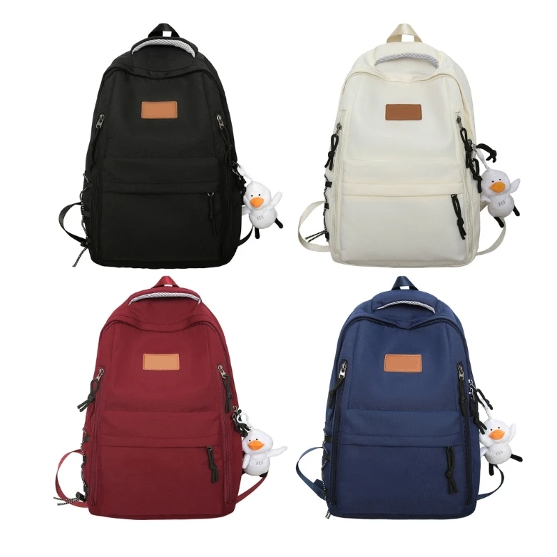 

Nylon Shoulder Backpack for Teen Girls Boys Spacious Japanese Simple Solid Color School Book Bag with Adjustable Straps