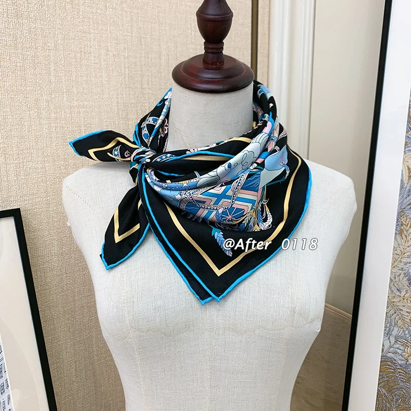 NEW Prints 100% Real Silk Scarf Neckerchief Women Charming Square Silk Shawl Echarpe Wraps 88*88cm