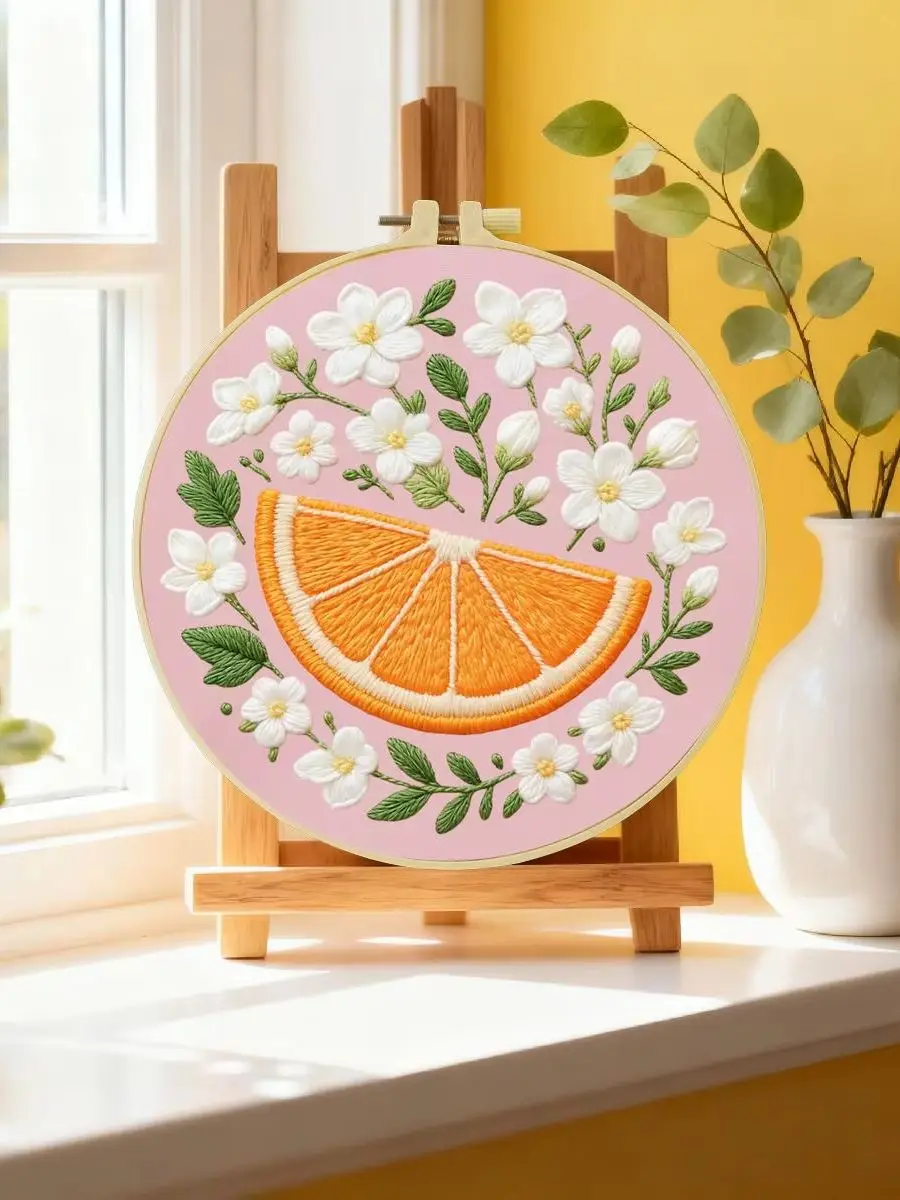 1 Stück 20X20CM/15X15CM 7,87/6,3 Zoll Orange Stickerei-Starter-Kit DIY-Kit DIY-Stickerei-Set Handarbeiten Nadelkunst Heimdekoration – Detail 6