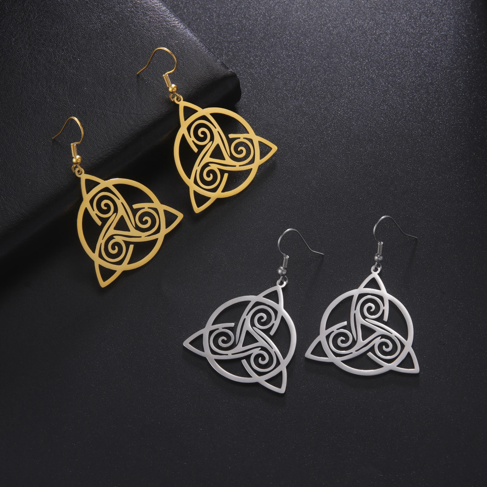 Sipuris Fashion Trinity Celtic Knot Earrings For Women Stainless Steel Spiral Chic Irish Amulet Pendant Jewelry Wedding Gifts