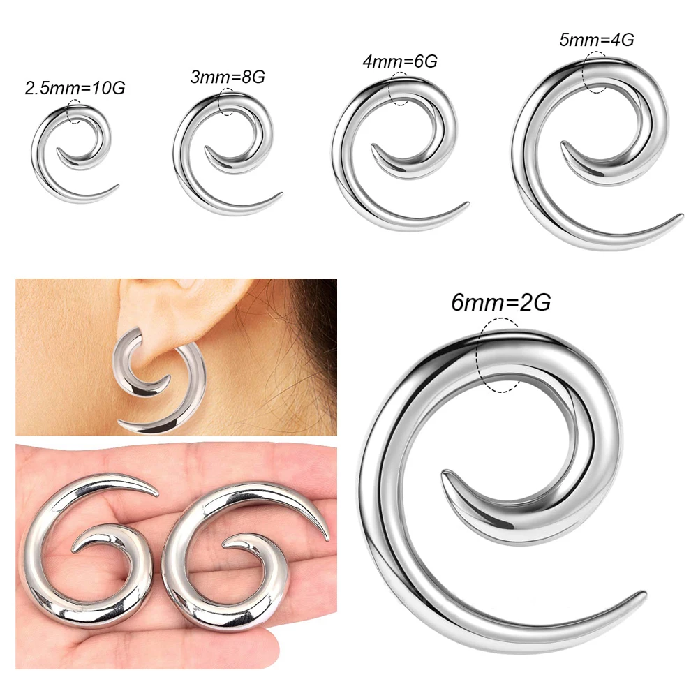 1PC Stainless Steel Ear Weights Gauges Spiral Earrings Expander Snail Twist Ear Plugs Earring Stretching Tapers Ear Gauge