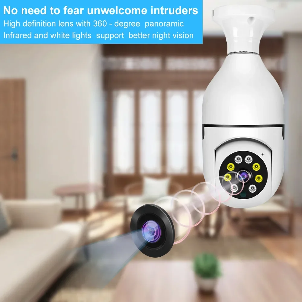 Lampadina E27 Telecamere di sorveglianza Wifi da 5 MP Tracciamento umano automatico Zoom digitale 4X Voce bidirezionale Notte Sicurezza interna Baby Monitor