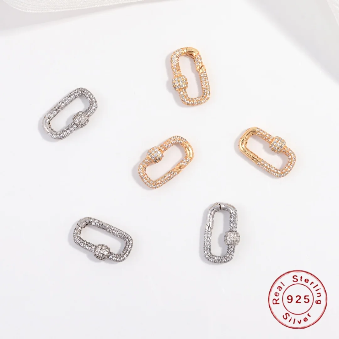 

S925 Sterling Silver Zircon Inlaid Paperclip Link Clasps, DIY Handmade Bracelet and Necklace Universal Buckle Accessories SK176