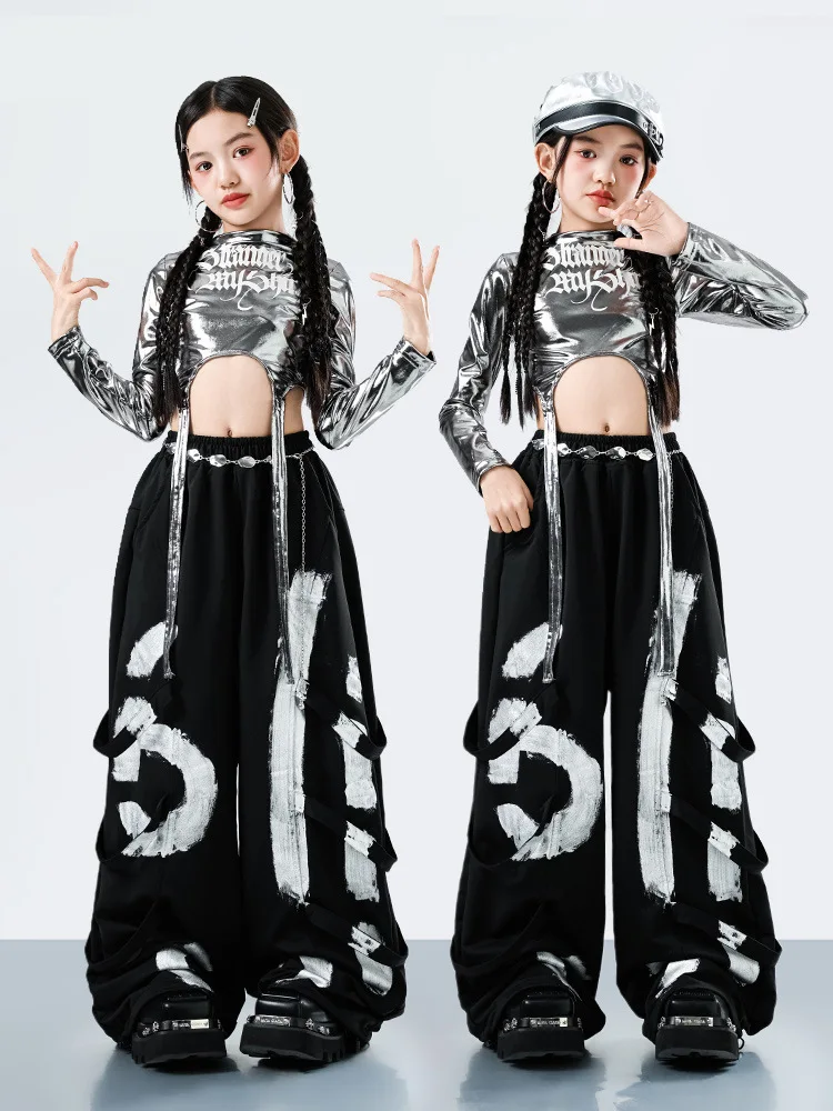 

Корейский комплект уличной одежды Y2K для детей: костюм для танцев в стиле хип-хоп для девочек, модный джазовый костюм рэпера, одежда для выступлений на сцене для детей