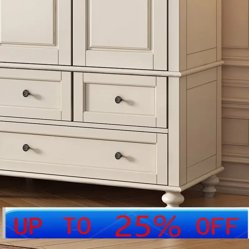 

LMM American wardrobe all solid wood wardrobe white reinforced wind home bedroom assembly