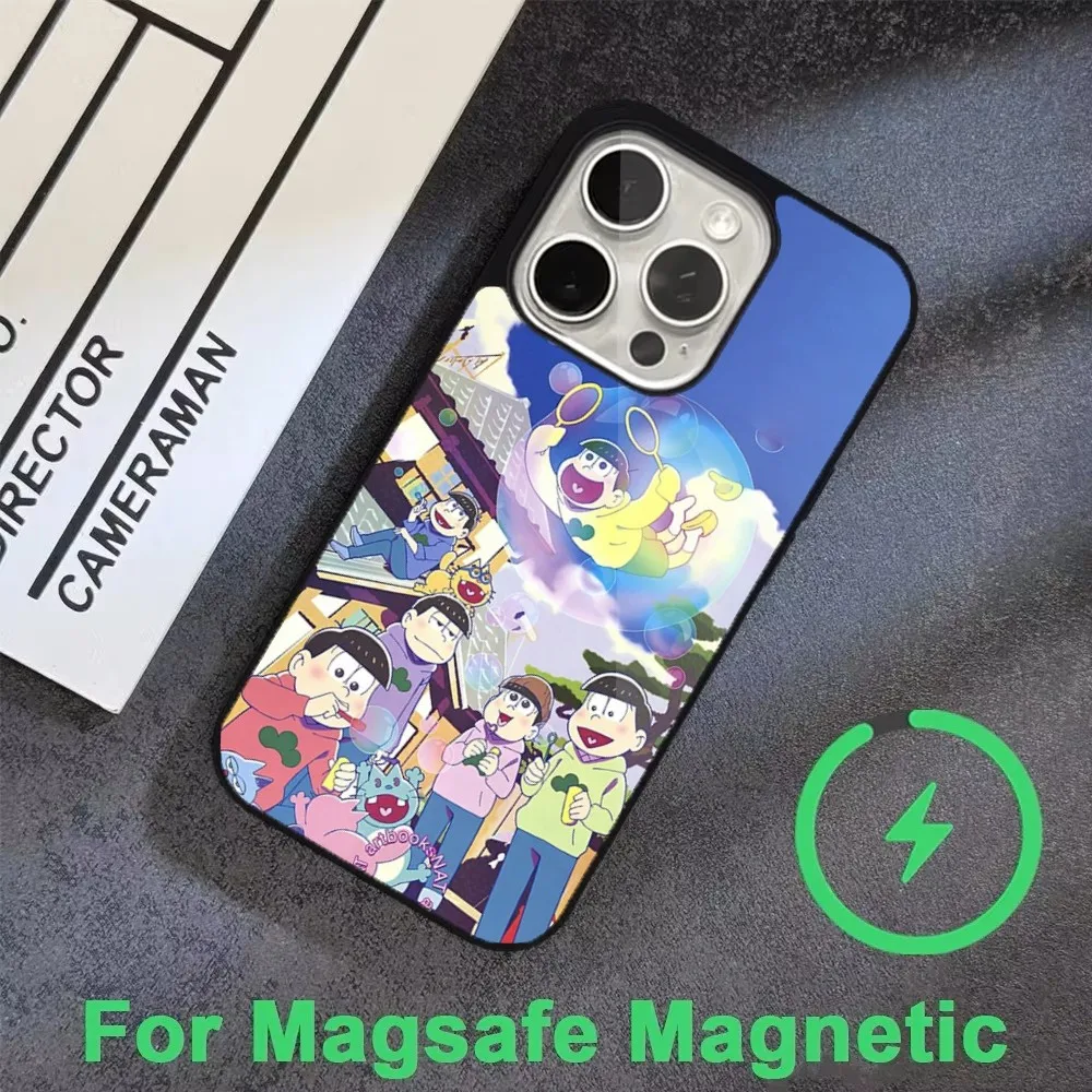 Casing ponsel komik o-osomatsu s-san, casing pengisian daya nirkabel magnetis untuk iPhone 16,15,14,13,12,11,Pro,Max,Plus,Mini, Magsafe