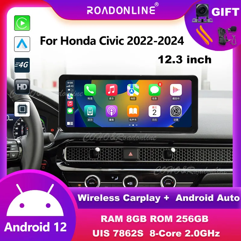 

Android аудио для Honda Civic 2022-2024 Автомобильный мультимедийный Android 12 автомобильные интеллектуальные системы автомобильный радиоприемник беспроводной carplay