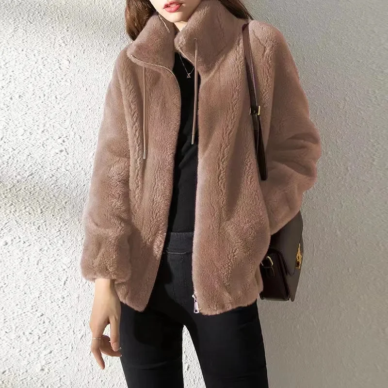 Coat Women\'s Tide Ins Autumn Winter New Jacket Double-Sided Velvet Warm Sportshirt Female Cardigan Large Size 6XL Overwear Lady