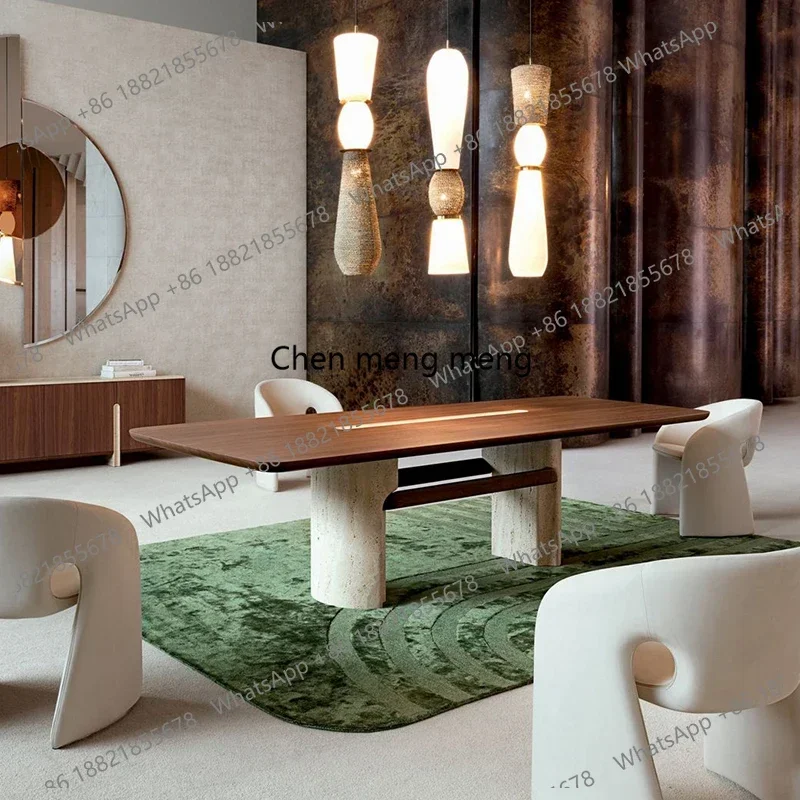 dining table and chairs light luxury high-end sense solid wood dining table luxury stone small apartment living room home Z136
