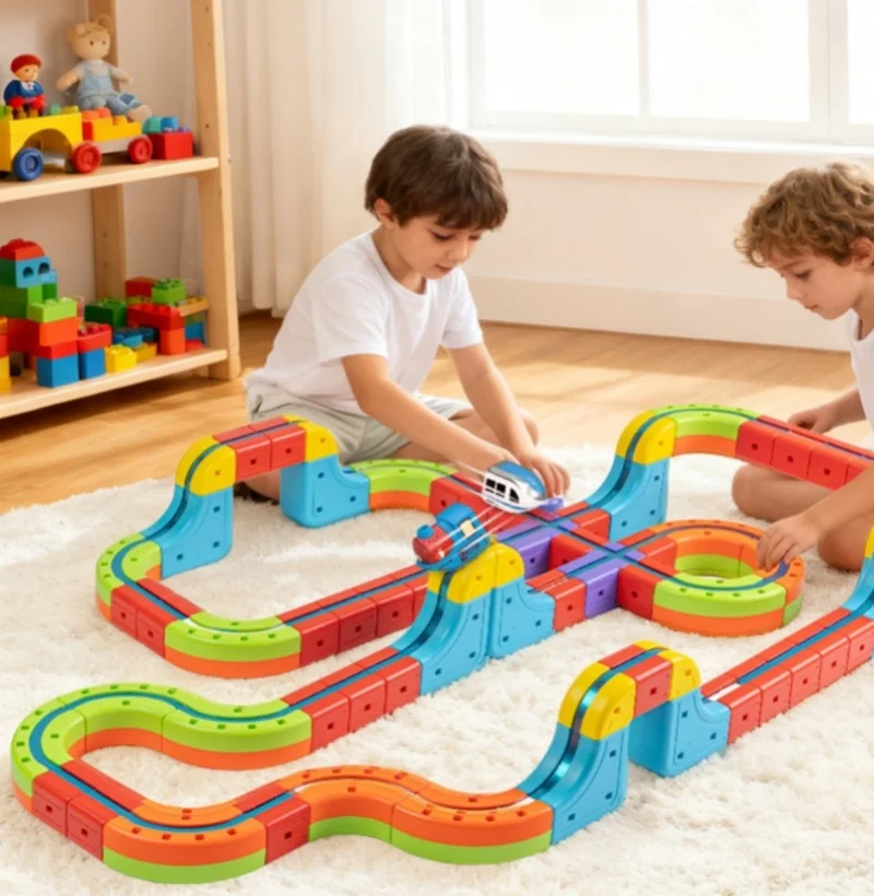 Magnetyczny zestaw kolejowy Klick Rail, elektryczny pociąg, elastyczna tor wyścigowa 3D, tor wyścigowy odporzający grawitację, z napędem, zestaw do budowania samochodów dla dzieci, zabawka edukacyjna.