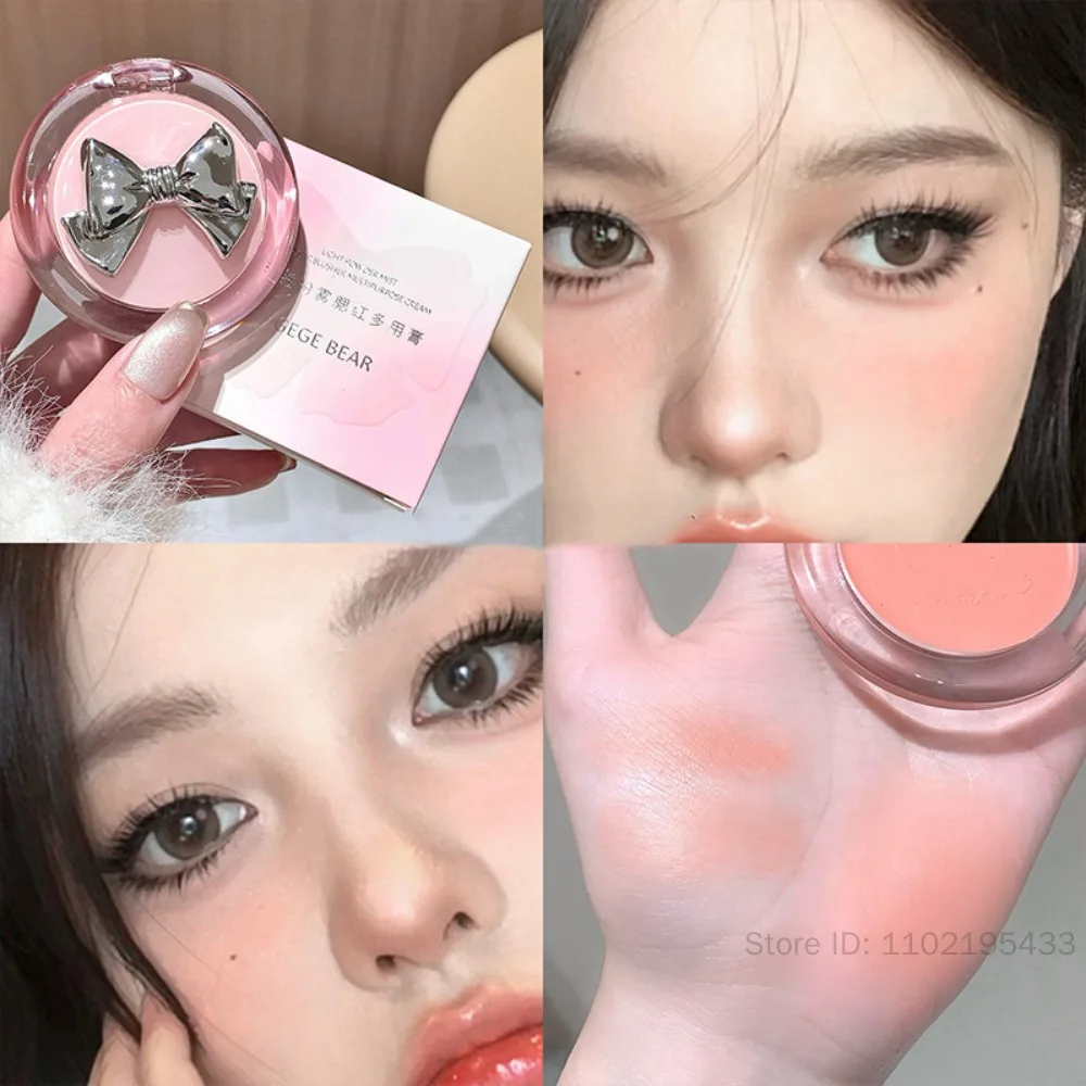 Placa de colorete rosa con espejo para mejillas faciales, crema de colorete con brillo de agua expandible, tinte hidratante de larga duración para mejillas, maquillaje colorete